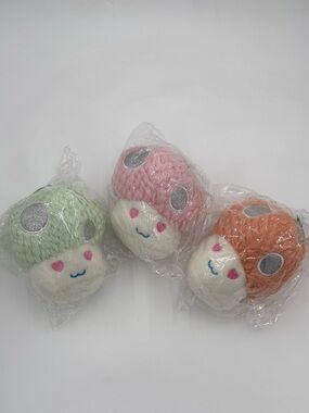 3 Plush Mushroom Accent Stuffies - Pink, Green, Orange